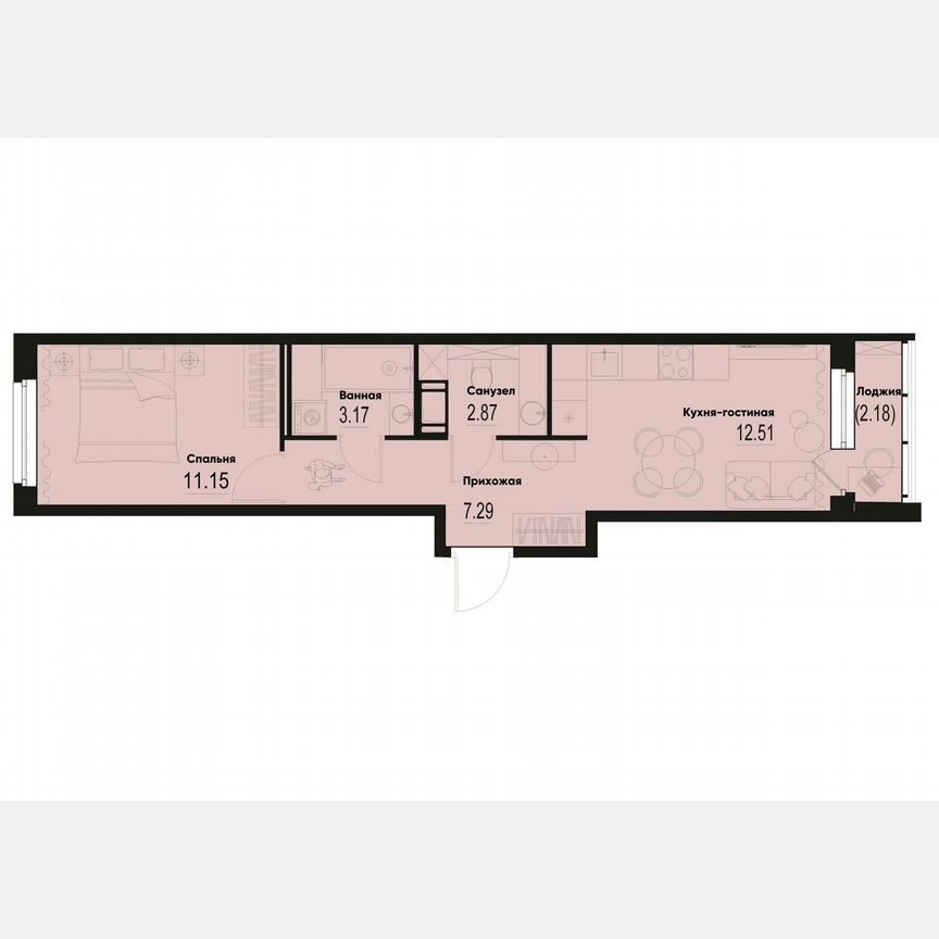 1-к. квартира, 38,1 м², 3/12 эт.