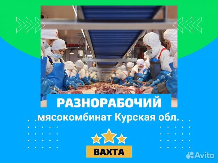 Разнорабочий на мясокомбинат, вахта в Курской обл