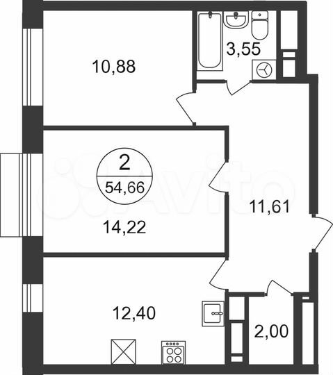 2-к. квартира, 54,7 м², 20/22 эт.