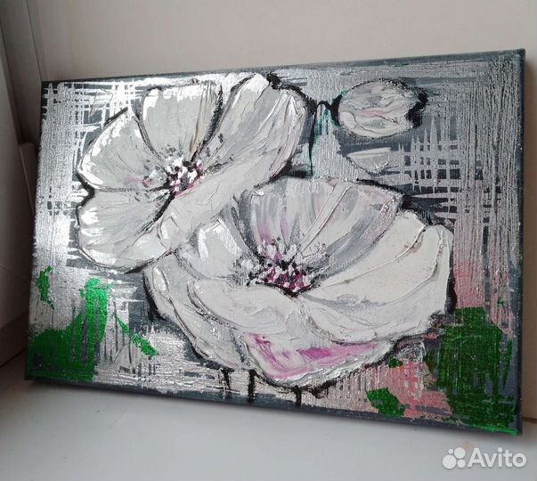 Картина маслом. Серебро поталь