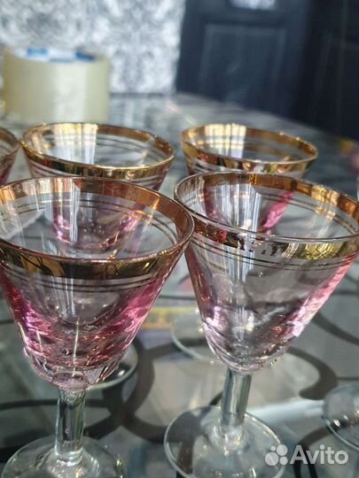 Рюмки. марганцевое стекло. позолота СССР. 6шт