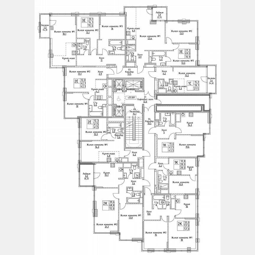 2-к. квартира, 68,8 м², 7/19 эт.
