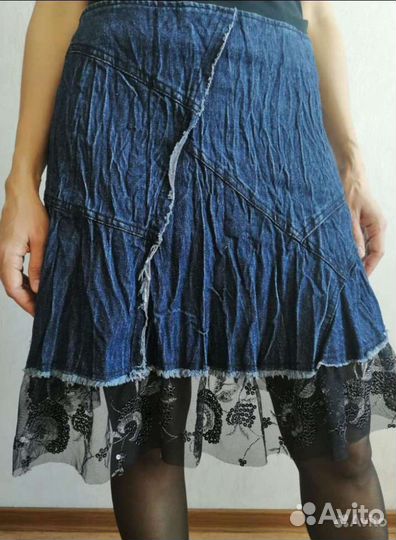Юбка джинсовая с сеткой 44-46 Италия Y2K