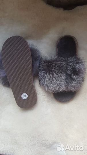 Шлепанцы женские с мехом песца уличные