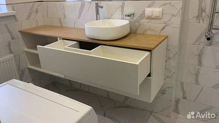 Тумба в санузел в мдф в эмали и шпоне на заказ
