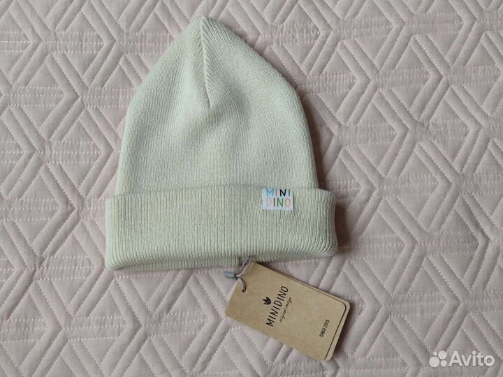 Новая деми шапка 54-56 Minidino L девочки бежевая