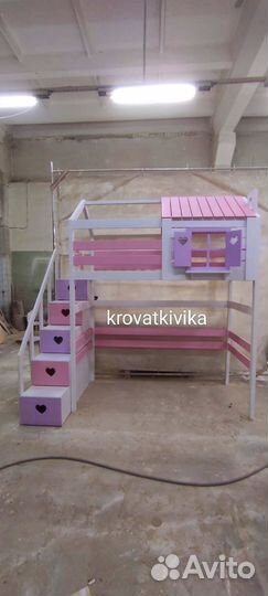 Детская Эко кровать чердак домик