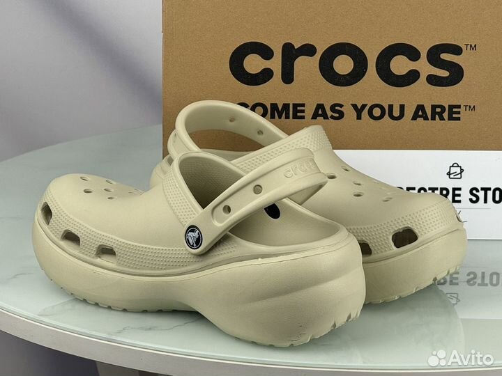 Сабо Crocs на Платформе бежевые