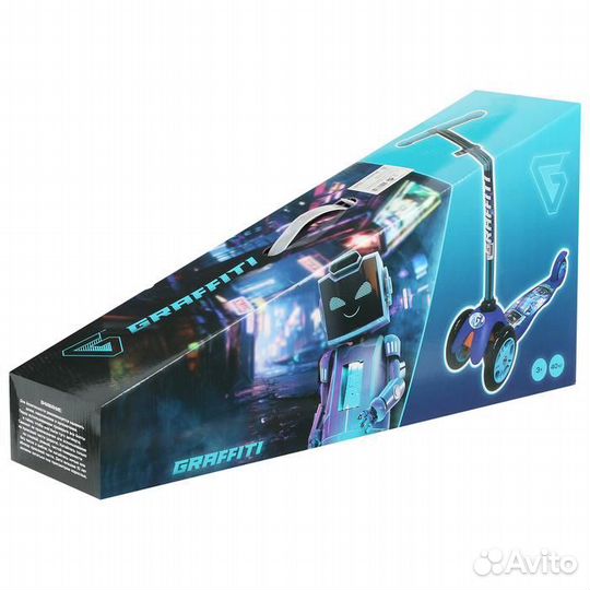 Самокат graffiti-mini print, цв. синий