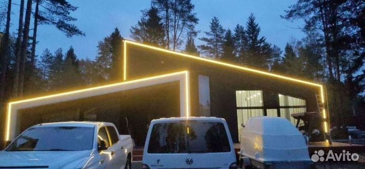 Украшение домов гирляндами, гибкий неон