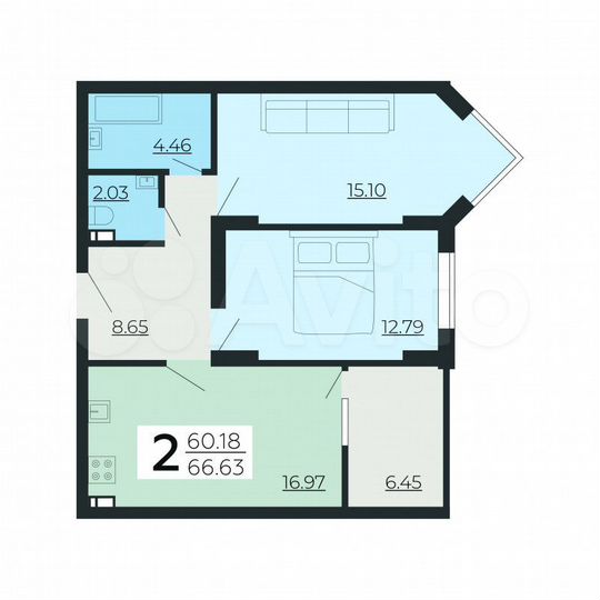 2-к. квартира, 66,3 м², 20/24 эт.