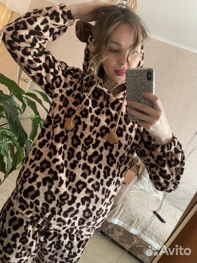 Домашний костюм леопардовый теплый 42