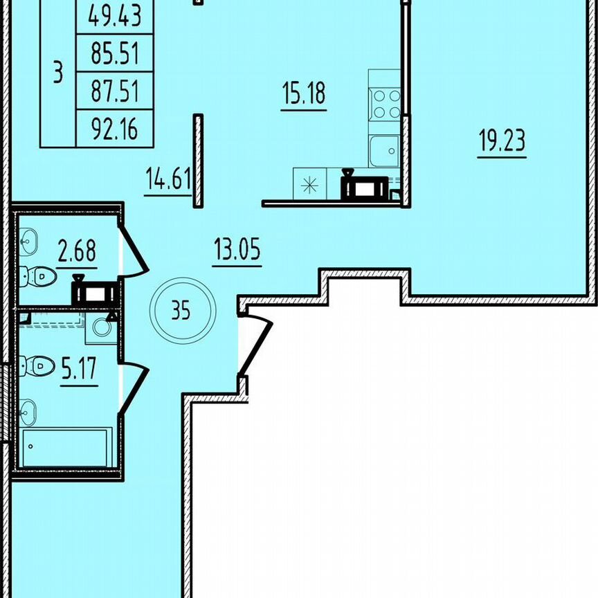 1-к. квартира, 34,3 м², 3/4 эт.