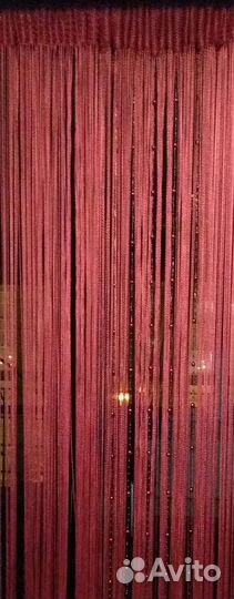 Шторы нитяные красные, кисея