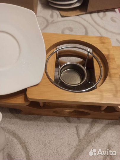 Сервиз для кофе на бамбуковой подставке, на 4
