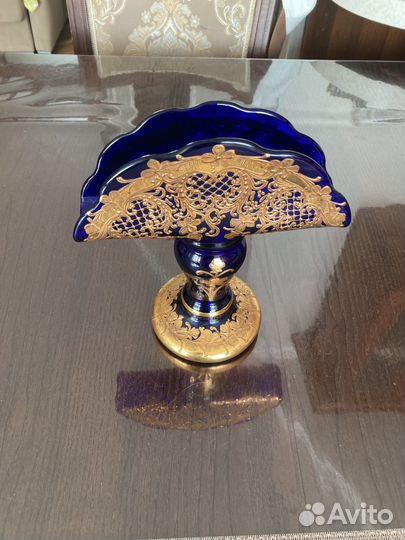 Салфетница Богемия сине-золотая