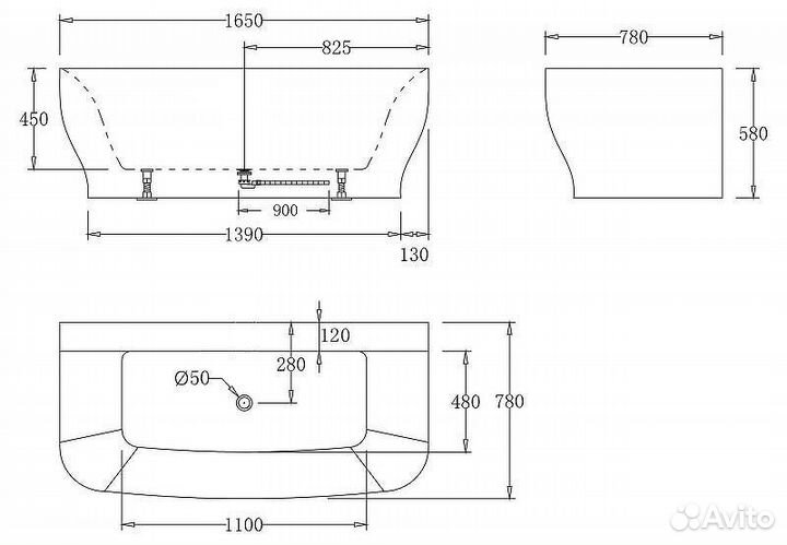 Акриловая ванна BelBagno 165x78 BB74-1650-W0 без