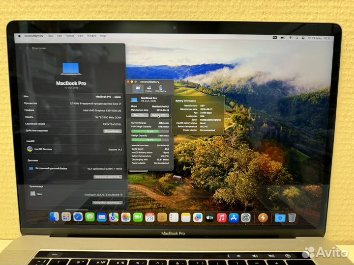 Macbook Pro 15 2018 i7/16/555X-4gb/256ssd