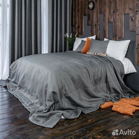 Покрывало орфей тёмно-серый новое плед