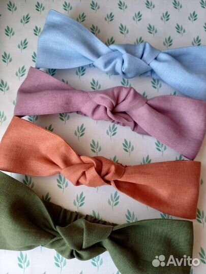 Повязка на резинке Узелок, лён, повязка женская