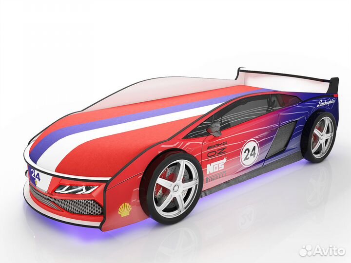 Кровать-машина Ламба Красная 2 с колесами (2шт.)