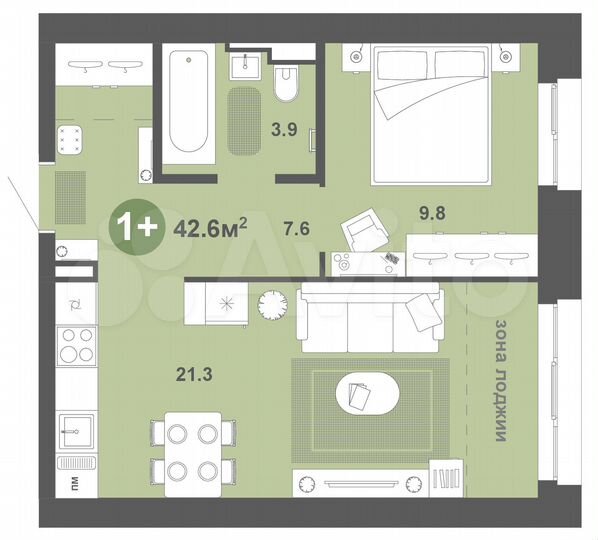 1-к. квартира, 42,6 м², 6/7 эт.
