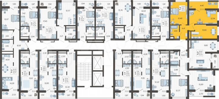 2-к. квартира, 48,6 м², 6/19 эт.
