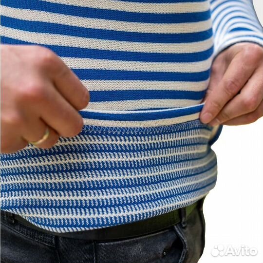 4442 Тельняшка двойной вязки, хлопок, голубая