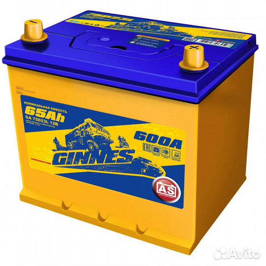 Аккумулятор ginnes Asia 6CT-65- 600 A