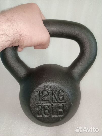 Гиря 12кг удобная широкая ручка чугун