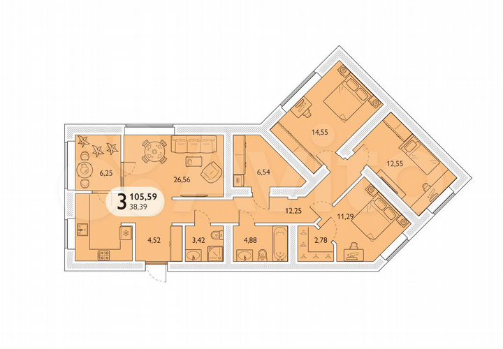 3-к. квартира, 105,6 м², 12/15 эт.