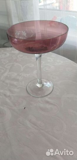 Ваза для фруктов на ножке цветное стекло СССР