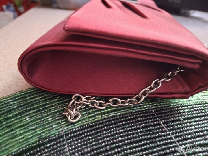 Клатч женский вишнёвый с цепочкой