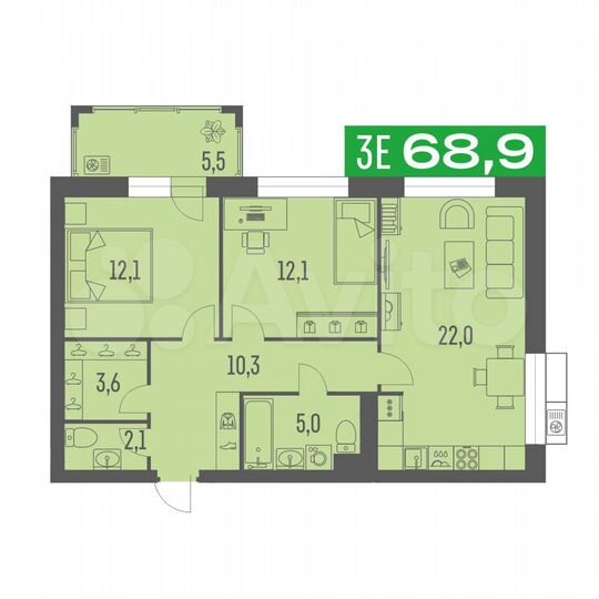 3-к. квартира, 68,9 м², 7/19 эт.