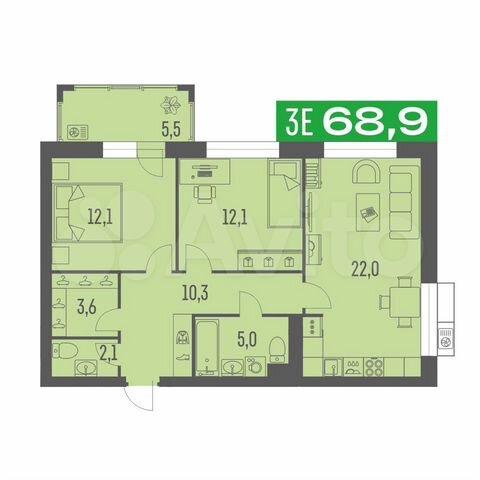 3-к. квартира, 68,9 м², 7/19 эт.