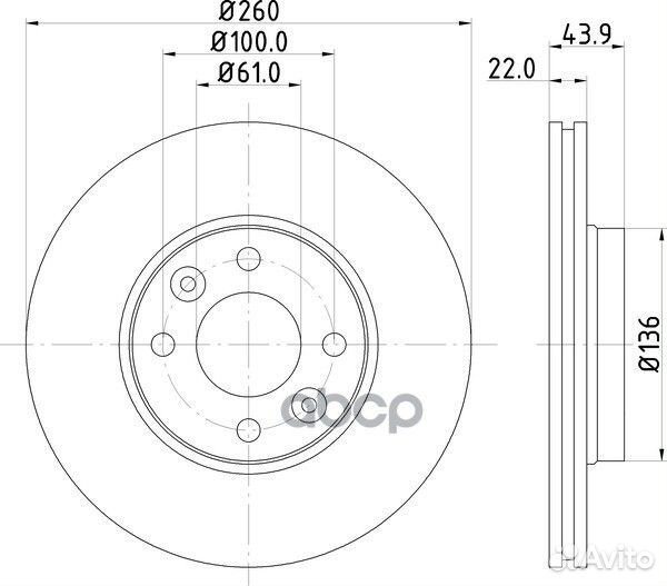 Диск тормозной передний 260x22 4 отв. с покры