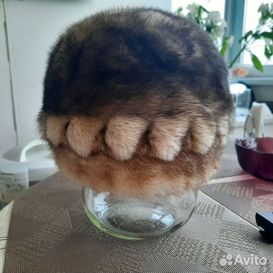 Шапка женская норковая светло-коричневая