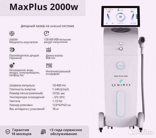 Диодный лазер для эпиляции Лю’минес Max Plus 2000вт