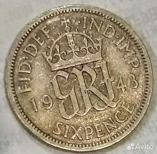 6 пенсов 1945, 1944, 1943 г, серебро