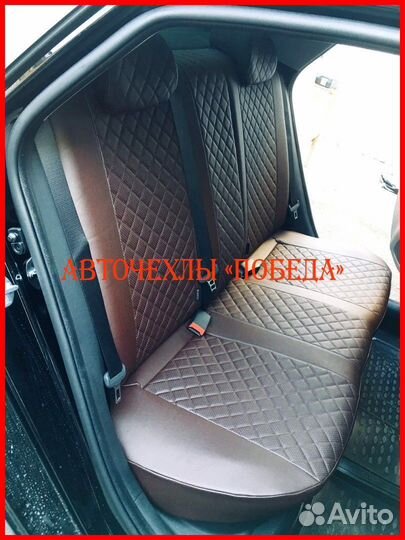 Чехлы Hyundai Sonata из экокожи шоколадные Ромб