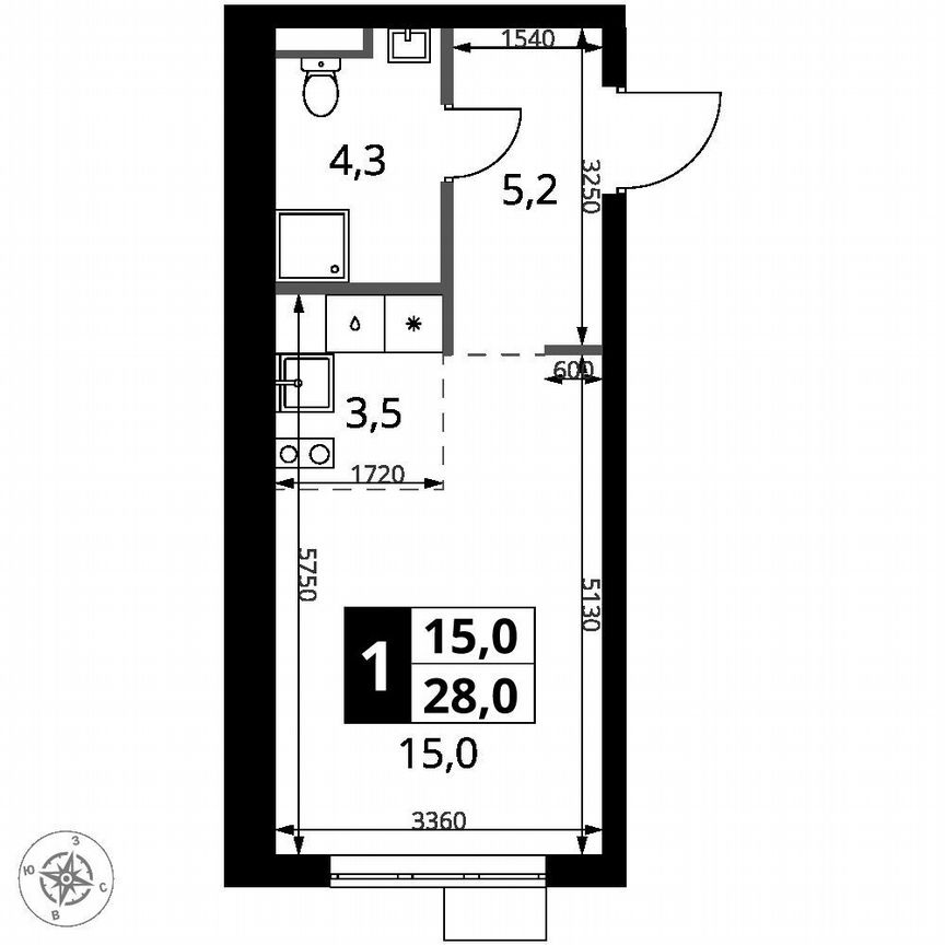 Квартира-студия, 28 м², 13/18 эт.