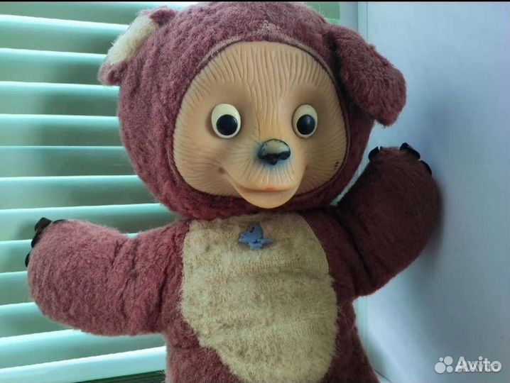 Игрушка СССР медведь плюшевый резиновая морда