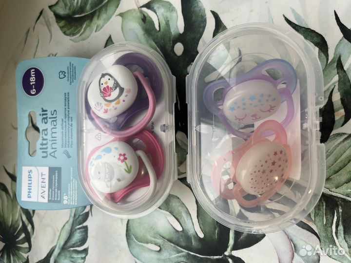 2 комплекта Пустышки соски avent 0-6 и 6-18 новые
