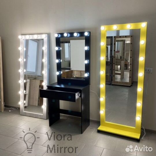 Зеркало с подсветкой лампочками гримерное