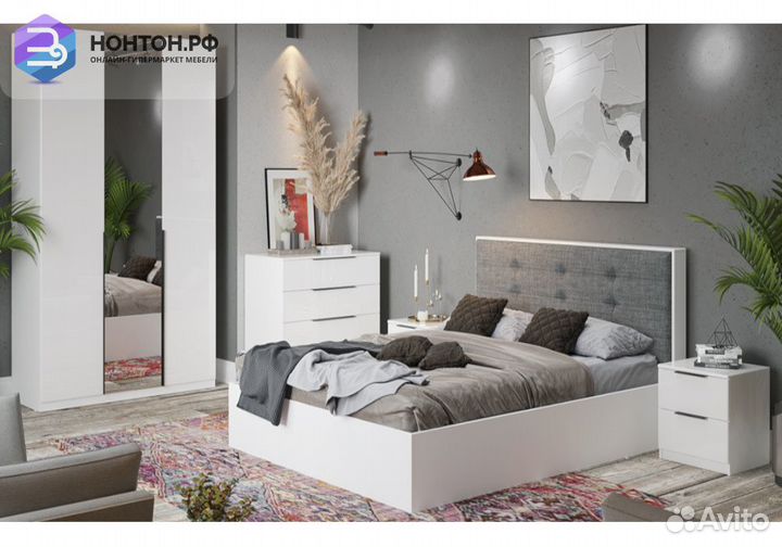 Спальный гарнитур Тесса №1 белый жемчуг / белый гл