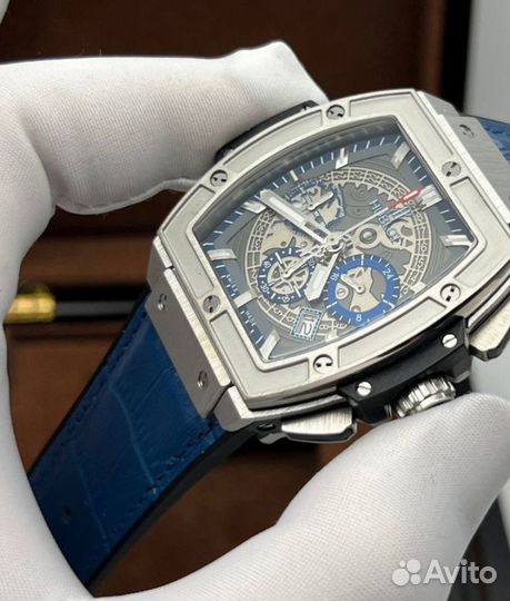Мужские часы hublot синие карцевые