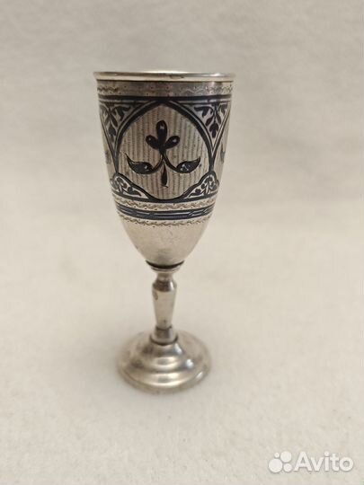 Рюмка под вино, серебро 875 пробы, чернь