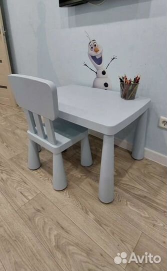Детский стол и стул IKEA маммут (голубой)