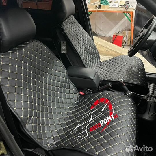 Накидки на сиденья Эко кожа ромб черно-бежевые