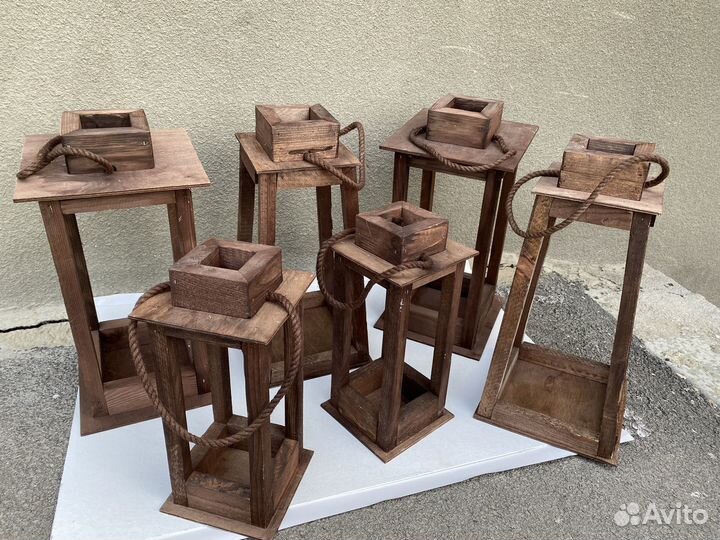 Фонари из дерева и ящики для декора